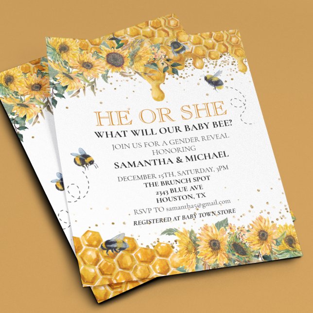 Geschlecht offenbart Bee Honeycomb Watercolor (Von Creator hochgeladen)