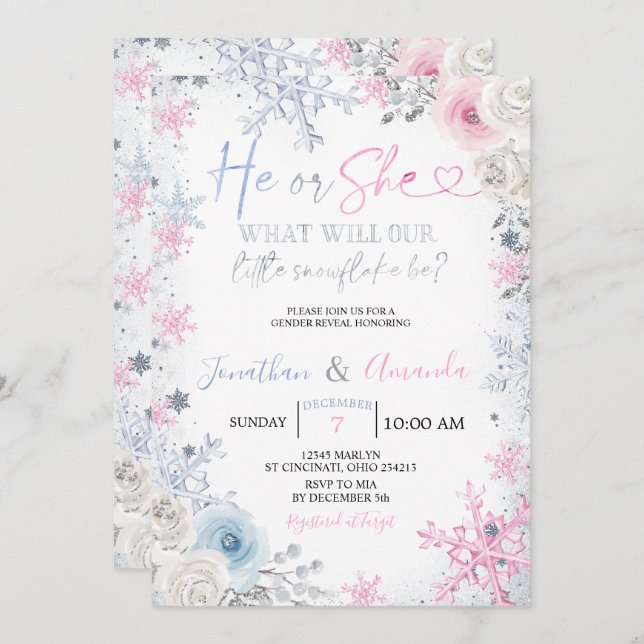 Geschlecht offenbart, dass er oder sie Schneeflock Einladung (Vorne/Hinten)