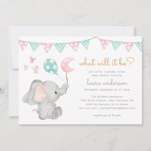 Geschlecht offenbart Elephant Baby Shower Einladung