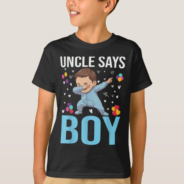 Geschlecht offenbart Onkel sagt Boy Matching Famil T-Shirt (Vorderseite)