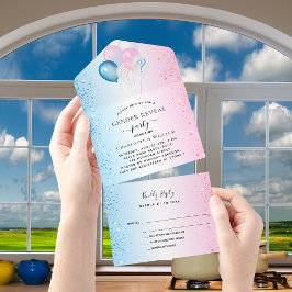 Geschlecht offenbart Party blauen rosa Ballons UAW All In One Einladung