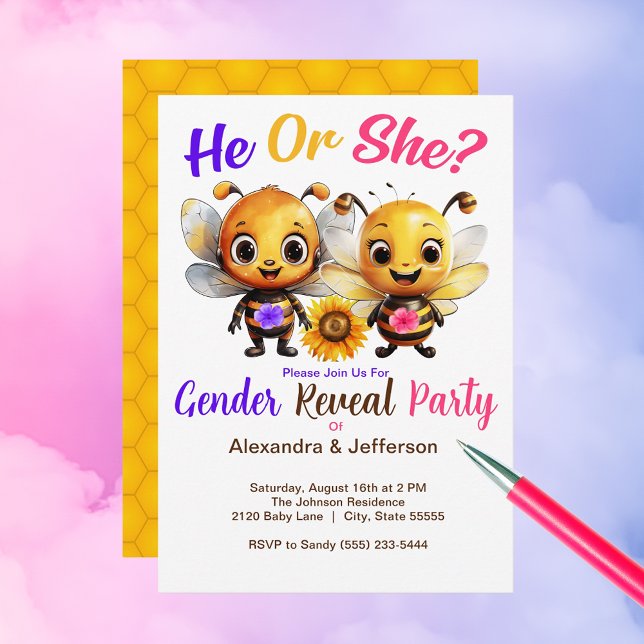 Geschlecht offenbart Party Er oder sie Baby Bee Sh Einladung (Gender Reveal Party He or She Baby Bee Shower Invitation)