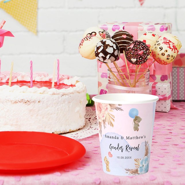 Geschlecht offenbart Party Pampas Teddy Bär pink b Pappbecher (Von Creator hochgeladen)