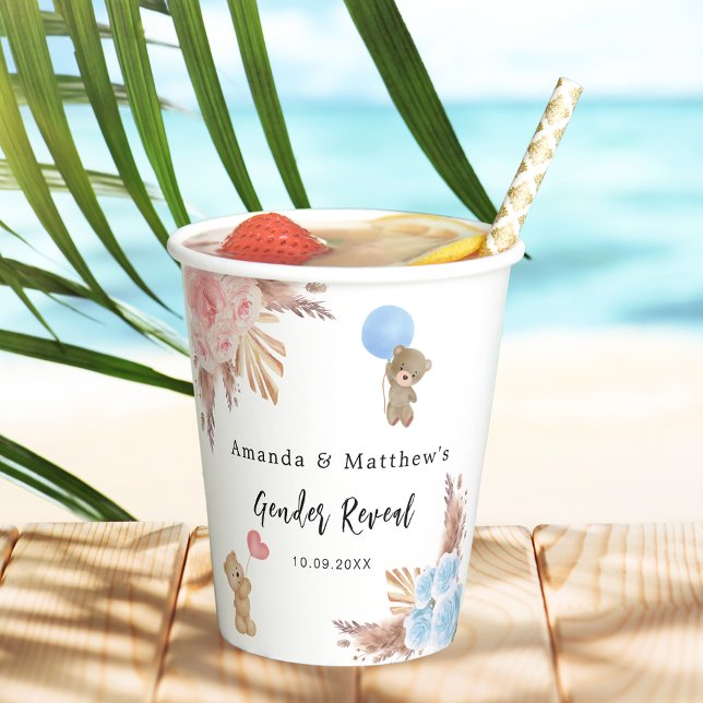 Geschlecht offenbart Party Pampas Teddy Bären Mädc Pappbecher (Von Creator hochgeladen)