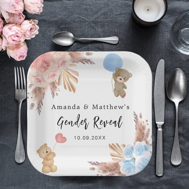 Geschlecht offenbart Party Pampas Teddy Bären Mädc Pappteller (Von Creator hochgeladen)