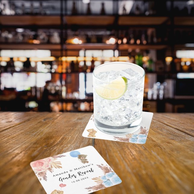 Geschlecht offenbart Party Pampas Teddy Bären Mädc Rechteckiger Pappuntersetzer (Von Creator hochgeladen)