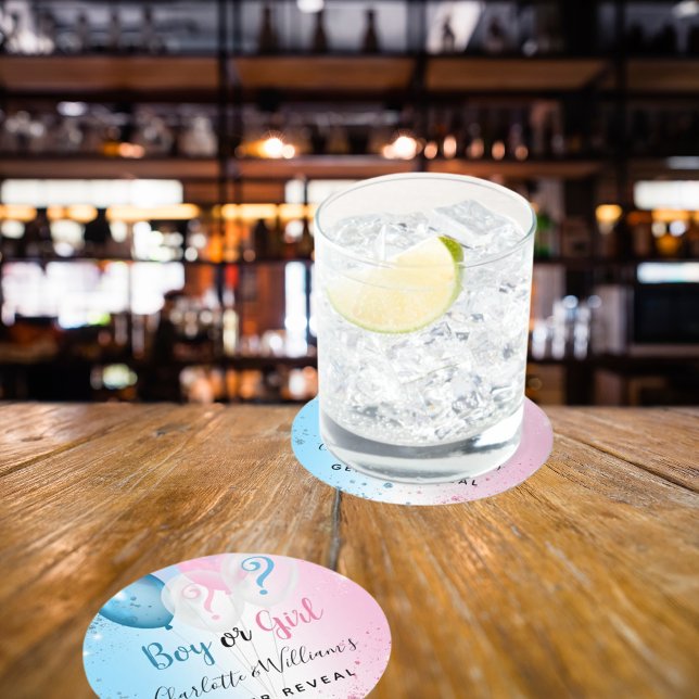 Geschlecht offenbart Party Rosa blauen Jungen Mädc Runder Pappuntersetzer (Von Creator hochgeladen)