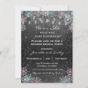 Geschlecht offenbart Party Winter Snowflake Wood L Einladung