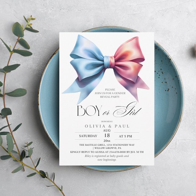 Geschlecht offenbart Pink Blue Bow Baby Shower Par Einladung (Von Creator hochgeladen)