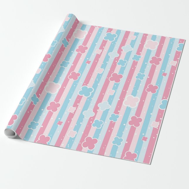 Geschlecht offenbart Streifen Blue Pink Pastel Bab Geschenkpapier (Ungerollt)