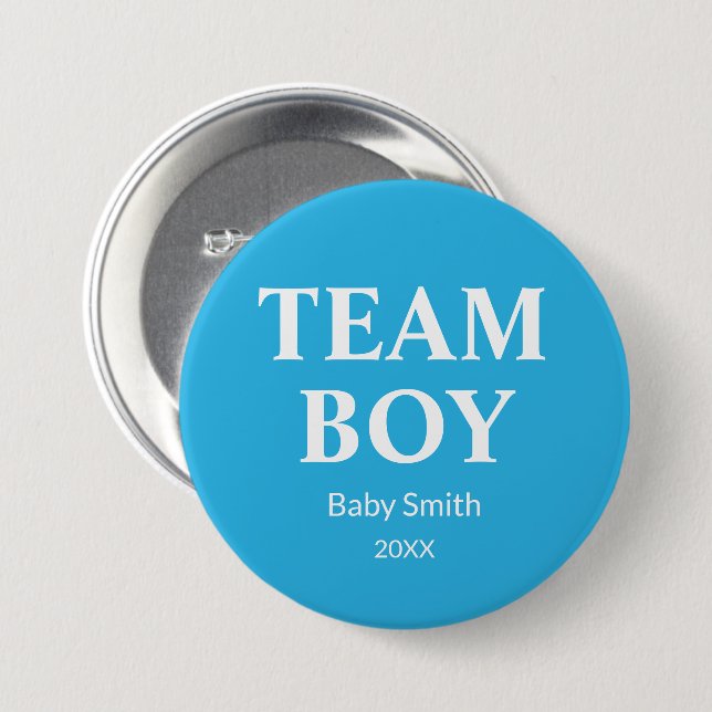Geschlecht offenbart Team Boy Blau jedes Thema Button (Vorne & Hinten)