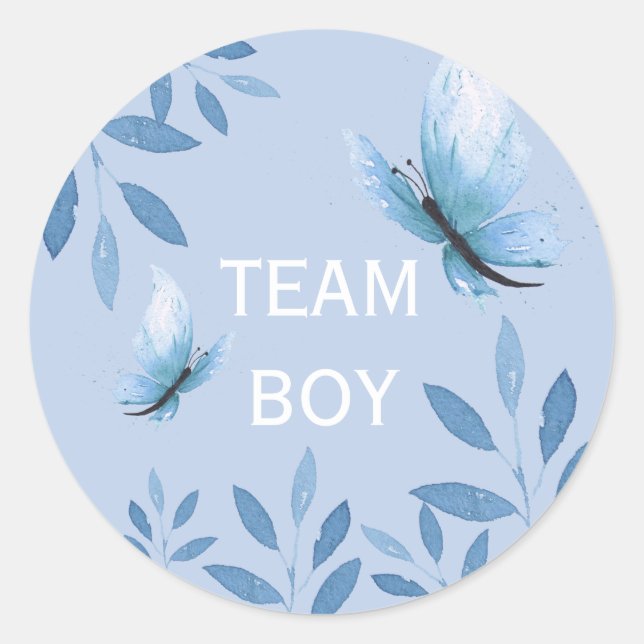 Geschlecht offenbart Team Boy blauen Aquarellblume Runder Aufkleber (Vorderseite)