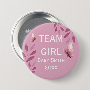 Geschlecht offenbart Team Girl pink Aquarell Blüte Button