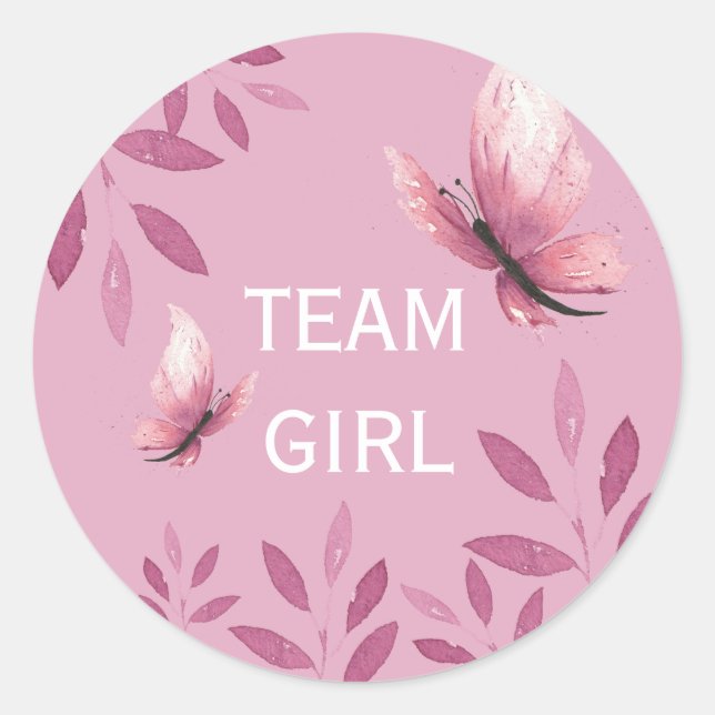 Geschlecht offenbart Team Girl rosa Aquarellblume Runder Aufkleber (Vorderseite)