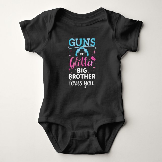 Geschlecht offenbart Waffen Glitzer Bruder Baby Pa Baby Strampler (Vorderseite)