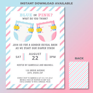 Geschlecht offenbart Windeln Stash Party blau oder Einladung