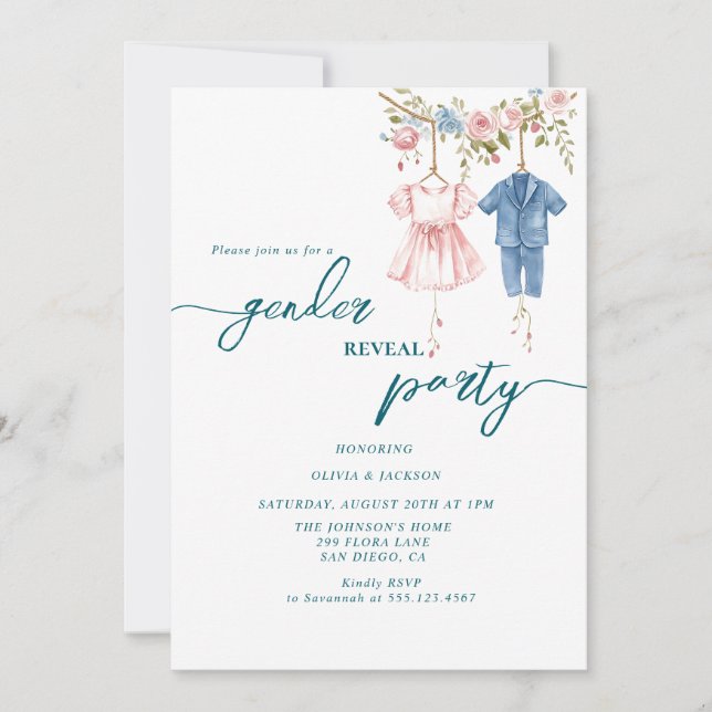 Geschlecht: Party rosa und blaue Farbe Einladung (Vorderseite)