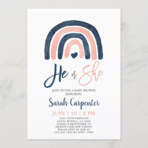 Geschlecht Reveale Regenbogenblau und rosa Dusche Einladung