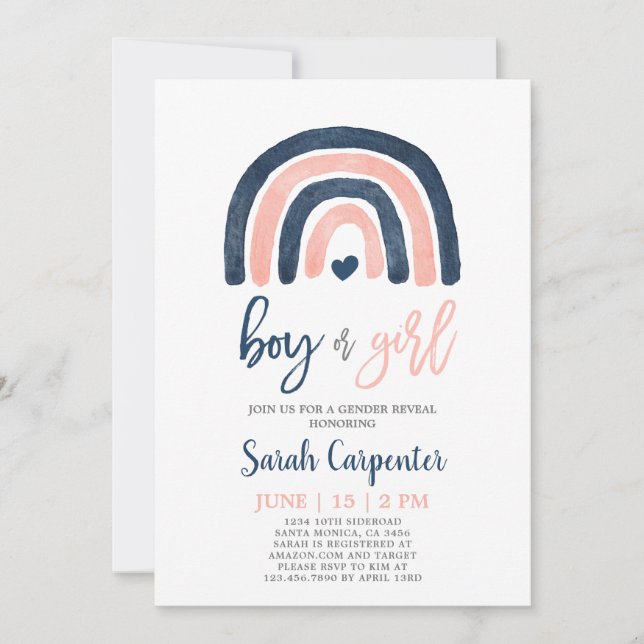 Geschlecht Reveale Regenbogenmarine Blau und rosa  Einladung (Vorderseite)