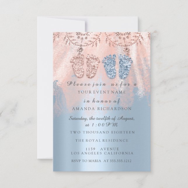 Geschlecht Revival Feet Silver Girl Boy Royal Twin Einladung (Vorderseite)