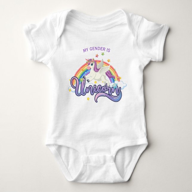 Geschlecht Unicorn Rainbow Baby Shirt Strampler (Vorderseite)