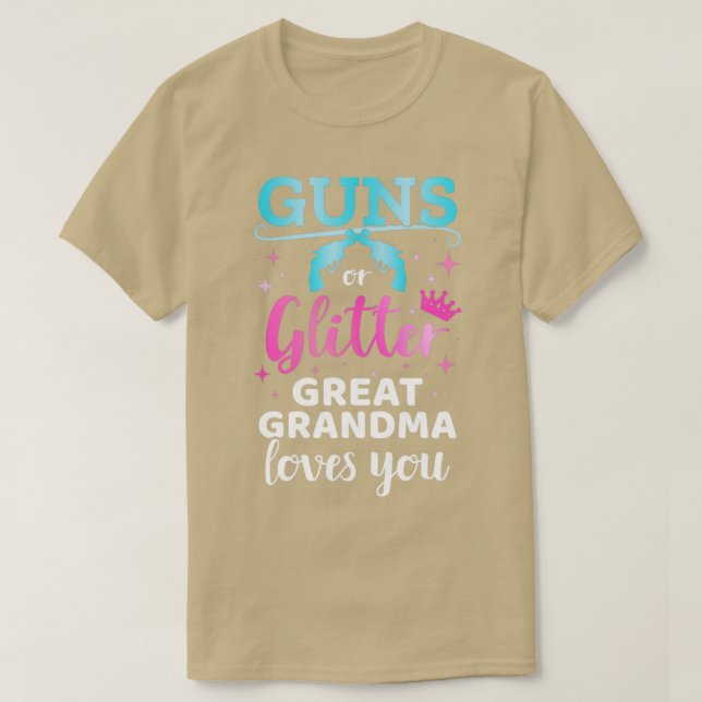Geschlecht zeigen Gewehre oder Glitzer Urgroßmutte T-Shirt (Design vorne)