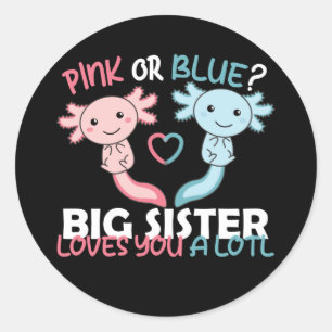 Geschlecht zeigen rosa oder blaue Big Sister Liebe Runder Aufkleber
