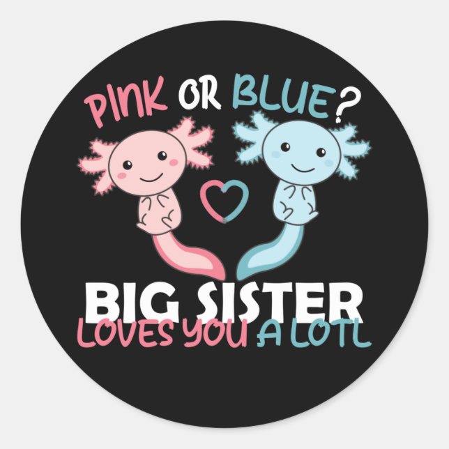 Geschlecht zeigen rosa oder blaue Big Sister Liebe Runder Aufkleber (Vorderseite)