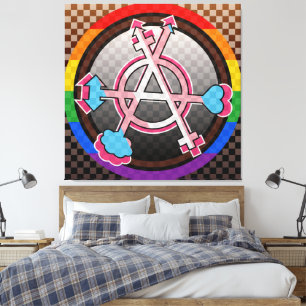 Geschlechter-Anarchie-Symbol, Emblem auf dunklem S Leinwanddruck