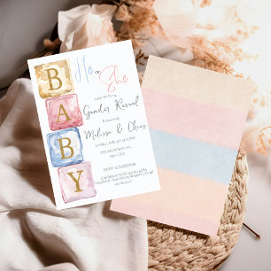 Geschlechterenthüllung Baby Shower mit Babyblöcken Einladung