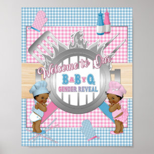 Geschlechterenthüllung Rosa Blau Gingham Baby Q BB Poster