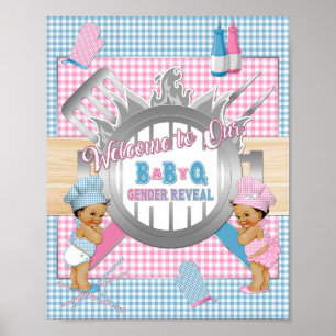 Geschlechterenthüllung Rosa Blau Gingham Baby Q BB Poster