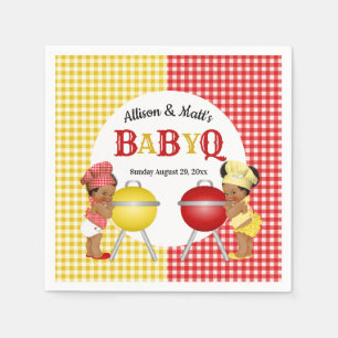 Geschlechterenthüllung Rot Gelb Gingham Baby Q BBQ Serviette