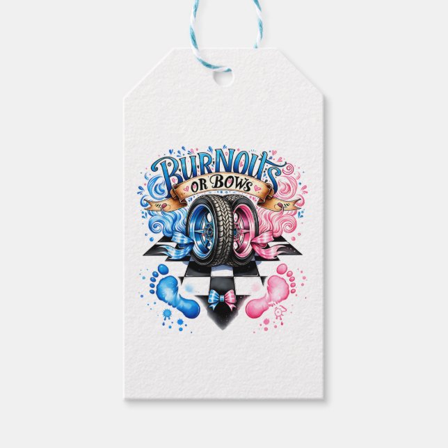 Geschlechtsenthüllung Baby Shower Burnouts Bows Ge Geschenkanhänger (Vorderseite)