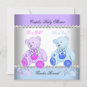 Geschlechtsenthüllung Baby Shower Lila Blau Teddyb Einladung