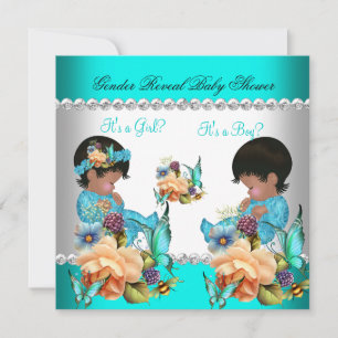 Geschlechtsenthüllung Baby Shower Teal Blaue Blume Einladung