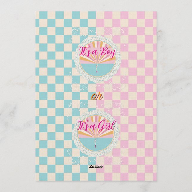 Geschlechtsenthüllung Blau-Rosa Kariert Einladung (Rückseite)
