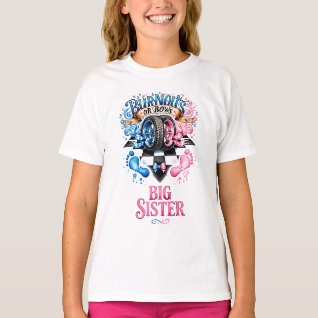 Geschlechtsenthüllung Burnouts oder Schleifen Renn T-Shirt (Vorderseite)