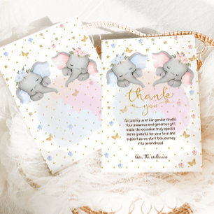 Geschlechtsenthüllung Rosa Blau Floral Elephant Dankeskarte