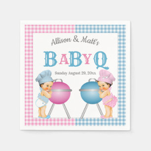 Geschlechtsenthüllung Rosa Blau Gingham Baby Q BBQ Serviette