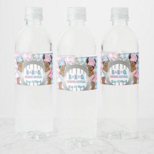 Geschlechtsenthüllung Rosa Blau Gingham Baby Q BBQ Wasserflaschenetikett