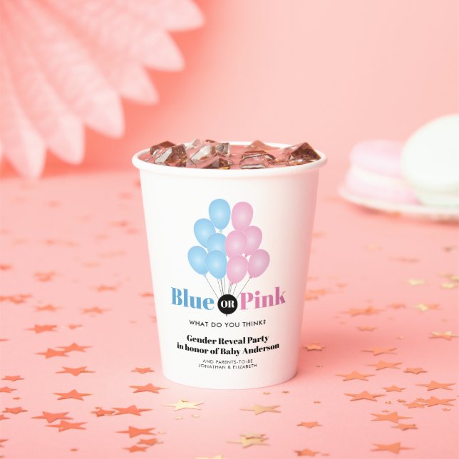 Geschlechtsenthüllungsfeier mit blauen oder rosa B Pappbecher (Insitu)