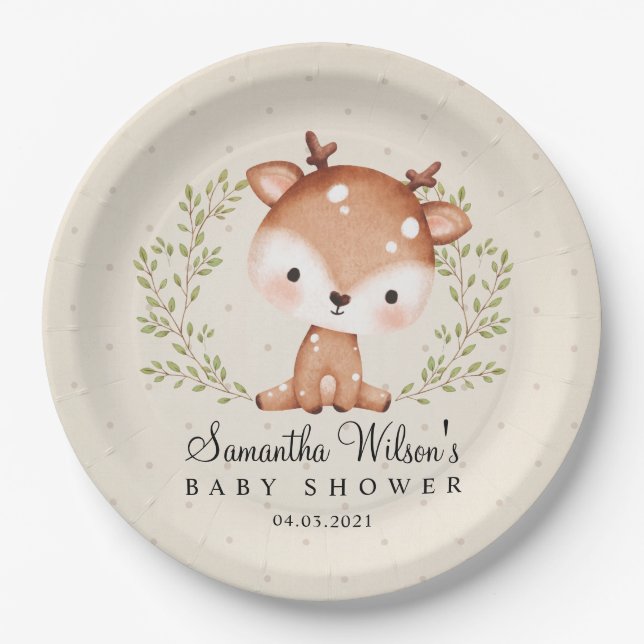 Geschlechtsneutral Baby Fawn Little Deer Baby Show Pappteller (Vorderseite)