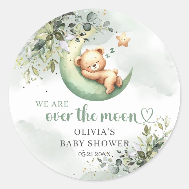Geschlechtsneutrale Aquarellgrün über dem Mond Runder Aufkleber (Vorderseite)