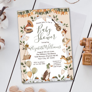 Geschlechtsneutrale Babyparty mit Mother Goose Einladung