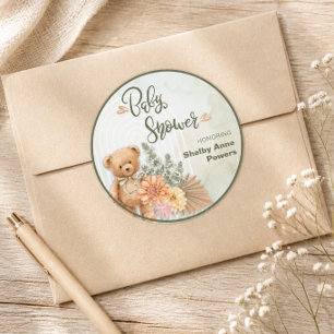Geschlechtsneutrale Blumen- und Bären-Baby-Party Runder Aufkleber