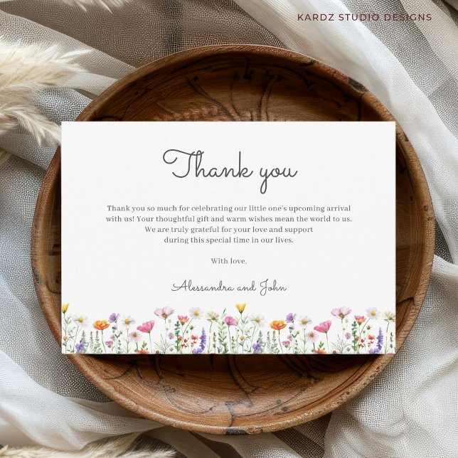 Geschlechtsneutrale Blütendusche Wildblume Mitteilungskarte (This Baby Shower Thank you card is shown in 3.5 x 5 inches. Add your custom text and choose size.)