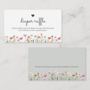 Geschlechtsneutrale Boho-Wildblumen-Windel-Raffle- Mitteilungskarte