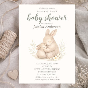 Geschlechtsneutrale Cottagecore-Boho-Häschen-Baby- Einladung