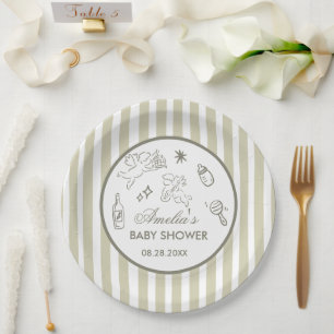 Geschlechtsneutrale Doodle-Cupid-Baby-Party Grün Pappteller